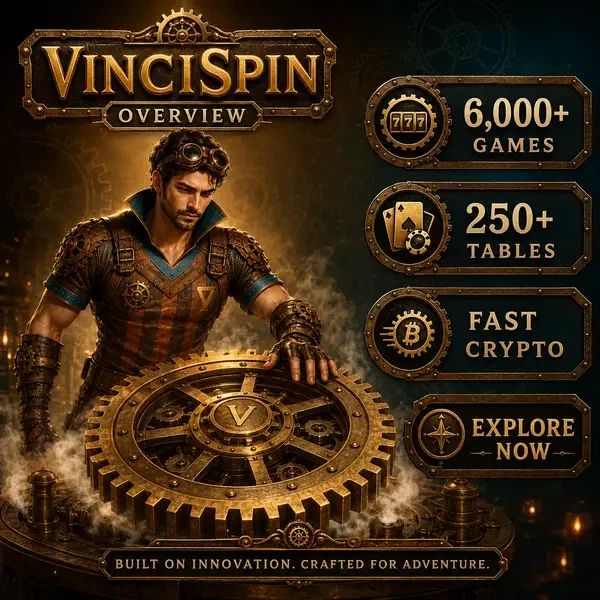 The Ironclad Adventurer examining brass gears at VinciSpin steampunk-themed gaming hall