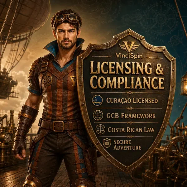 The Ironclad Adventurer displays VinciSpin licensing shield ensuring secure adventure compliance